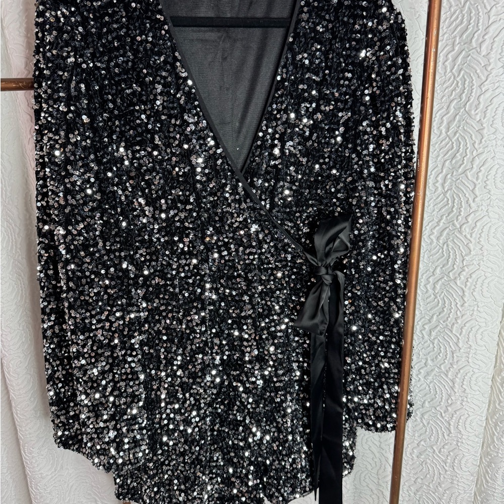 Black Sequin Wrap ROMPER!